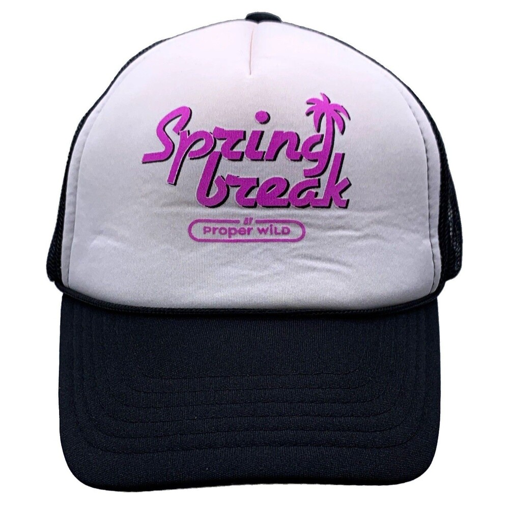Proper Wild Spring Break Trucker Hat Mesh Back One Size White Black Pink